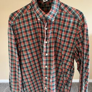Vineyard Vines Red and Green Plaid Casual Shirt